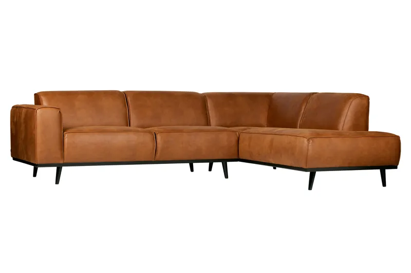 Statement 3-sits Höger Hörnsoffa med Divan i Konstläder med Träben - Cognac - Möbler - Soffa - Divansoffa & schäslongsoffa - 4 sits soffa med divan