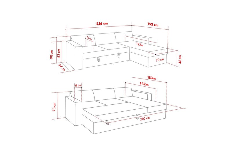 Tareen Soffa med Divan 3-sits - Mörkgrå - Möbler - Soffa - Divansoffa & schäslongsoffa - 3 sits soffa med divan