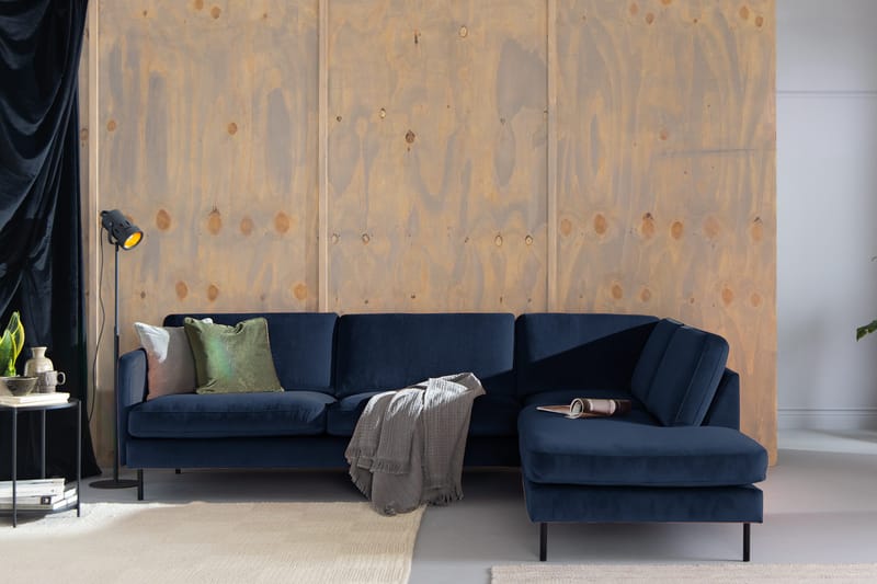Teodin 2,5-sits Sammetssoffa med Schäslong Höger - Blå - Möbler - Soffa - Divansoffa & schäslongsoffa - 2 sits soffa med divan