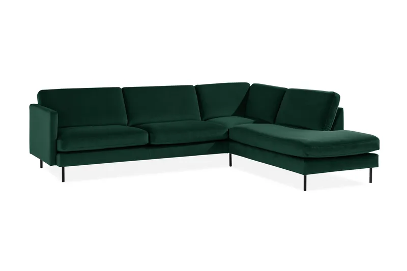 Teodin 2,5-sits Sammetssoffa med Schäslong Höger - Grön - Möbler - Soffa - Divansoffa & schäslongsoffa - 2 sits soffa med divan
