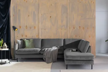 Teodin 2,5-sits Sammetssoffa med Schäslong Höger - Ljusgrå - Möbler - Soffa - Divansoffa & schäslongsoffa - 2 sits soffa med divan