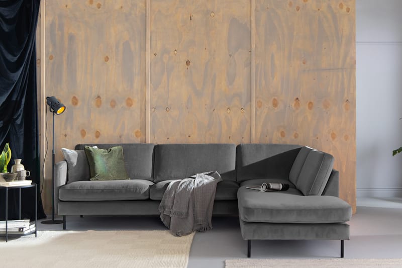 Teodin 2,5-sits Sammetssoffa med Schäslong Höger - Ljusgrå - Möbler - Soffa - Divansoffa & schäslongsoffa - 2 sits soffa med divan