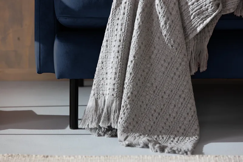 Teodin 2,5-sits Sammetssoffa med Schäslong Vänster - Blå - Möbler - Soffa - Divansoffa & schäslongsoffa - 2 sits soffa med divan