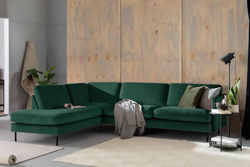 Teodin 2,5-sits Sammetssoffa med Schäslong Vänster - Grön - Möbler - Soffa - Divansoffa & schäslongsoffa - 2 sits soffa med divan