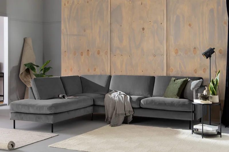 Teodin 2,5-sits Sammetssoffa med Schäslong Vänster - Ljusgrå - Möbler - Soffa - Divansoffa & schäslongsoffa - 2 sits soffa med divan