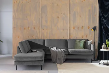 Teodin 2,5-sits Sammetssoffa med Schäslong Vänster - Ljusgrå - Möbler - Soffa - Divansoffa & schäslongsoffa - 2 sits soffa med divan