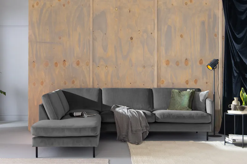 Teodin 2,5-sits Sammetssoffa med Schäslong Vänster - Ljusgrå - Möbler - Soffa - Divansoffa & schäslongsoffa - 2 sits soffa med divan