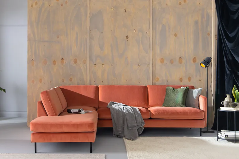 Teodin 2,5-sits Sammetssoffa med Schäslong Vänster - Rosa - Möbler - Soffa - Divansoffa & schäslongsoffa - 2 sits soffa med divan