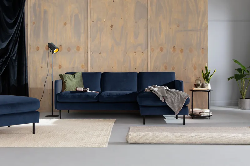 Teodin Sammetssoffa 2-sits med Divan Höger - Blå - Möbler - Soffa - Divansoffa & schäslongsoffa - 2 sits soffa med divan