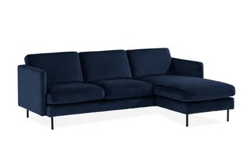 Teodin Sammetssoffa 2-sits med Divan Höger - Blå - Möbler - Soffa - Divansoffa & schäslongsoffa - 2 sits soffa med divan