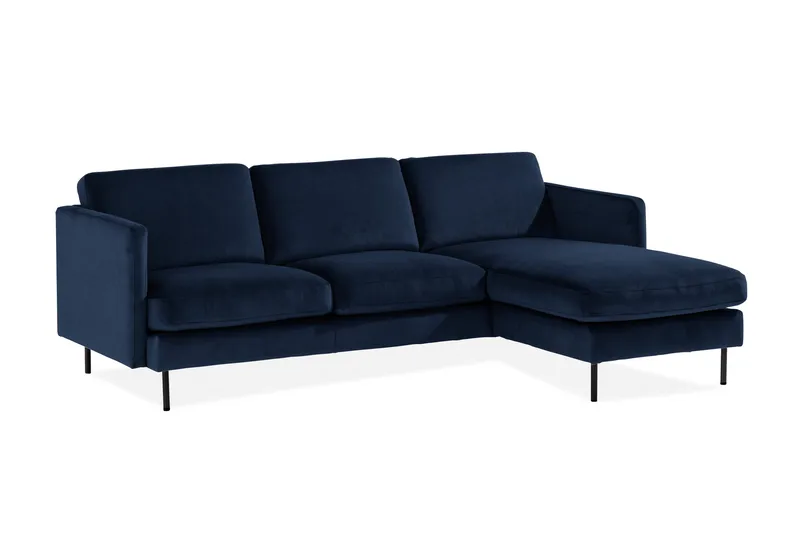 Teodin Sammetssoffa 2-sits med Divan Höger - Blå - Möbler - Soffa - Divansoffa & schäslongsoffa - 2 sits soffa med divan