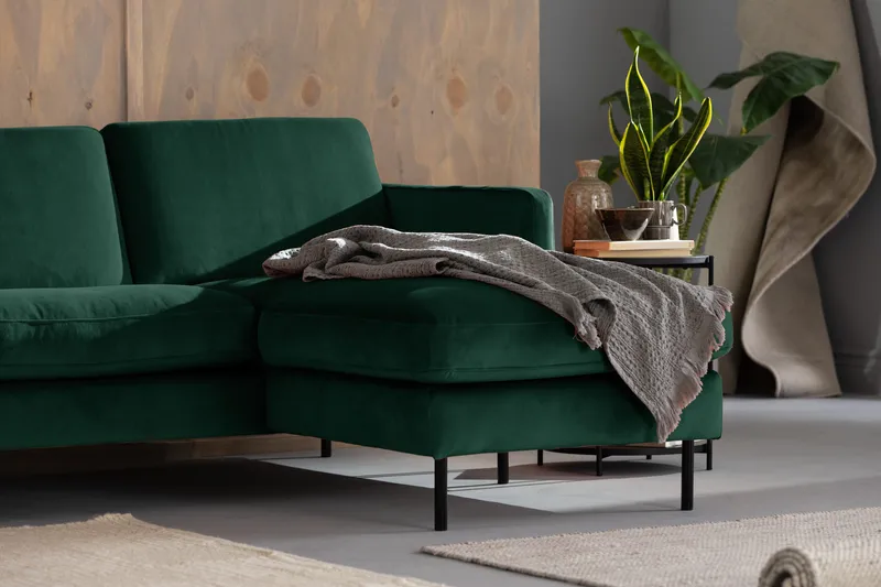 Teodin Sammetssoffa 2-sits med Divan Höger - Grön - Möbler - Soffa - Divansoffa & schäslongsoffa - 2 sits soffa med divan