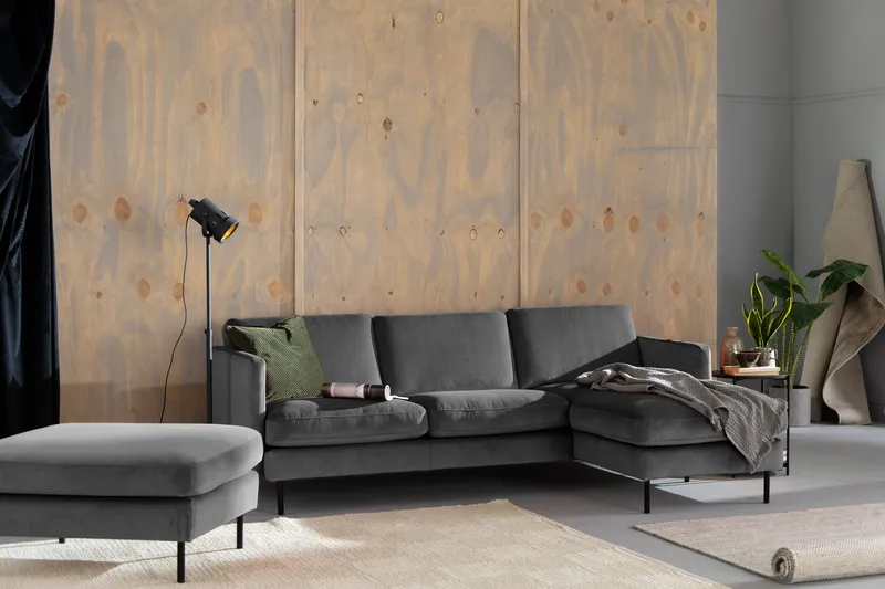 Teodin Sammetssoffa 2-sits med Divan Höger - Ljusgrå - Möbler - Soffa - Divansoffa & schäslongsoffa - 2 sits soffa med divan