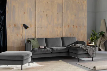 Teodin Sammetssoffa 2-sits med Divan Höger - Ljusgrå - Möbler - Soffa - Divansoffa & schäslongsoffa - 2 sits soffa med divan