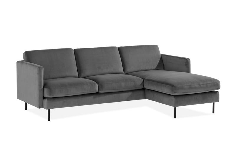 Teodin Sammetssoffa 2-sits med Divan Höger - Ljusgrå - Möbler - Soffa - Divansoffa & schäslongsoffa - 2 sits soffa med divan