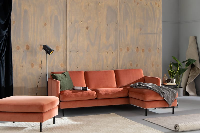 Teodin Sammetssoffa 2-sits med Divan Höger - Rosa - Möbler - Soffa - Divansoffa & schäslongsoffa - 2 sits soffa med divan