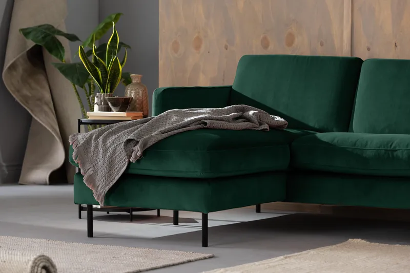 Teodin Sammetssoffa 2-sits med Divan Vänster - Grön - Möbler - Soffa - Divansoffa & schäslongsoffa - 2 sits soffa med divan