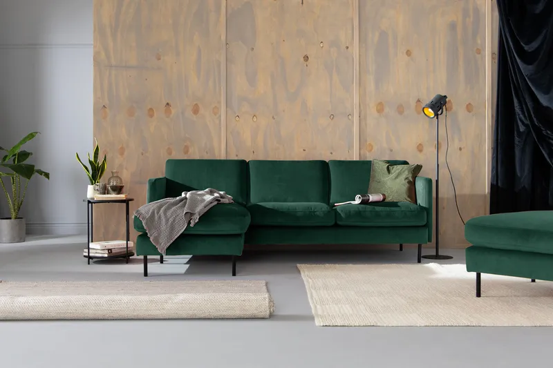 Teodin Sammetssoffa 2-sits med Divan Vänster - Grön - Möbler - Soffa - Divansoffa & schäslongsoffa - 2 sits soffa med divan