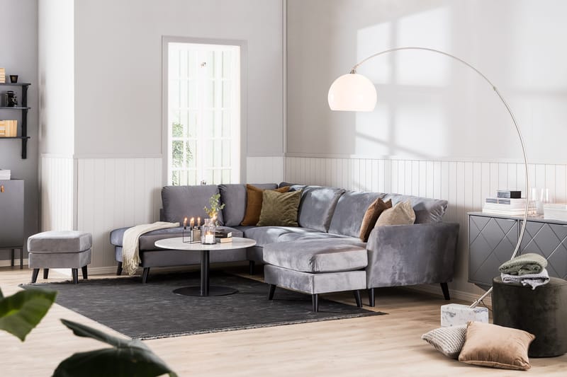Trend 4-sits Högervänd L-formad Schäslongsoffa i Sammet - Ljusgrå - Möbler - Soffa - Divansoffa & schäslongsoffa - 4 sits soffa med divan