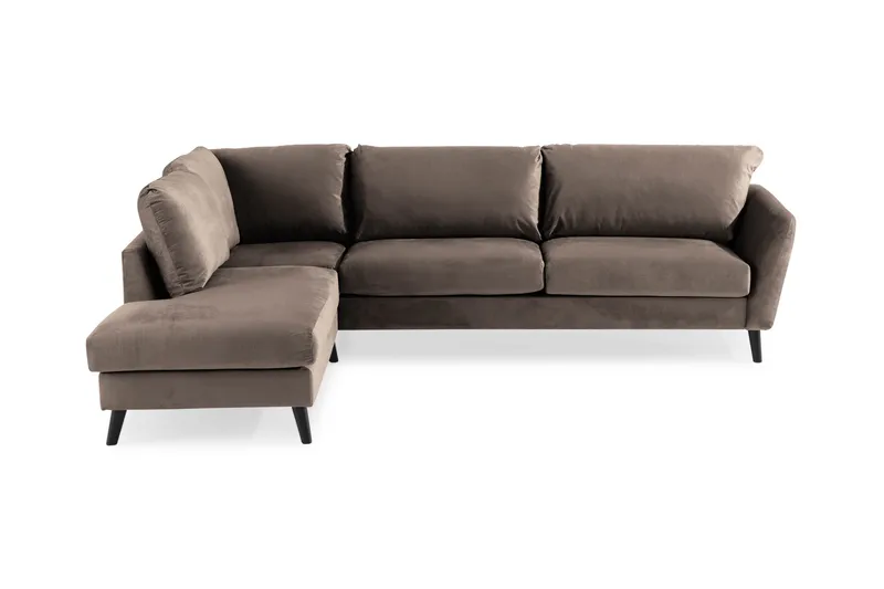 Trend 4-sits Vänstervänd L-formad Schäslongsoffa i Sammet, Brun