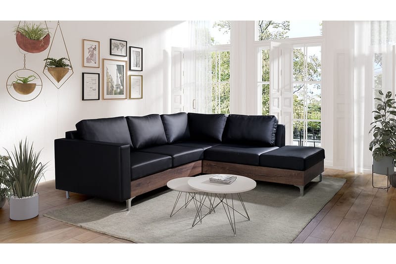 Truro Höger L-formad Divansoffa i Konstläder med Träram - Svart - Möbler - Soffa - Divansoffa & schäslongsoffa - 4 sits soffa med divan