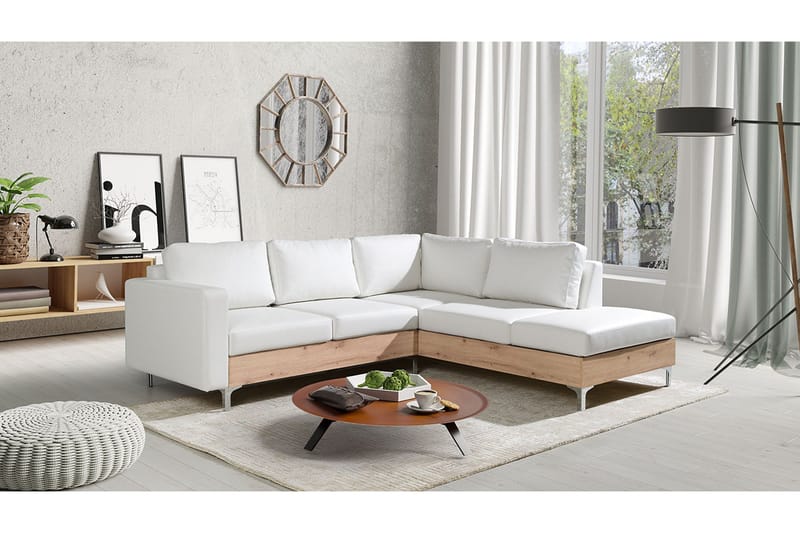 Truro Högervänd L-formad Divansoffa i Konstläder med Träunderrede - Vit - Möbler - Soffa - Divansoffa & schäslongsoffa - 4 sits soffa med divan