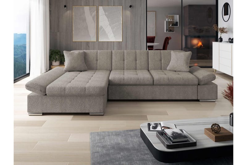 Vananda Soffa med Divan 3-sits i Bouclé - Grå - Möbler - Soffa - Divansoffa & schäslongsoffa - 3 sits soffa med divan