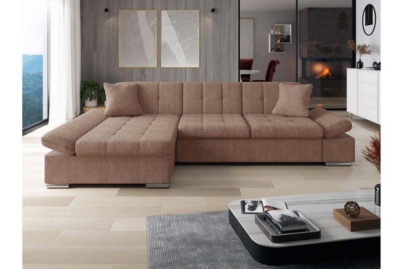 Vananda Soffa med Divan 3-sits i Bouclé - Rosa - Möbler - Soffa - Divansoffa & schäslongsoffa - 3 sits soffa med divan