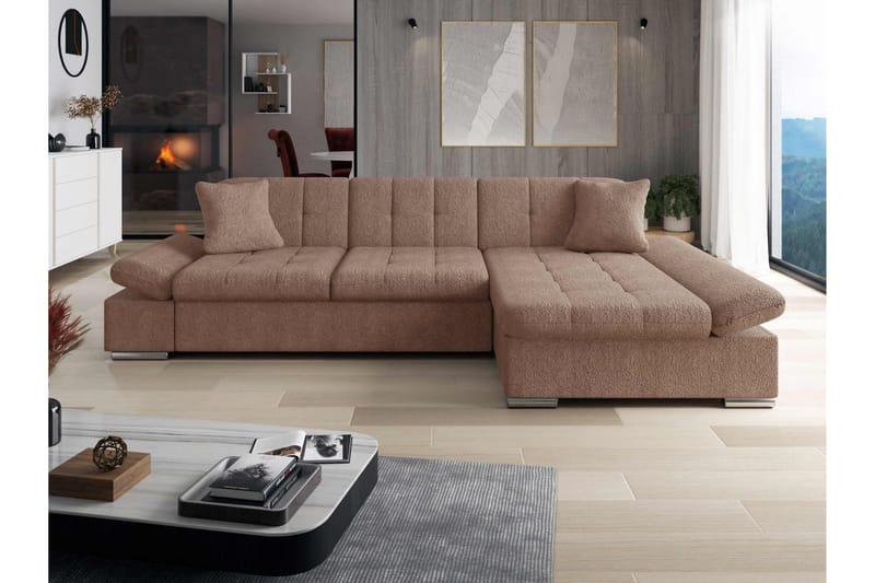 Vananda Soffa med Divan 3-sits i Bouclé - Rosa - Möbler - Soffa - Divansoffa & schäslongsoffa - 3 sits soffa med divan