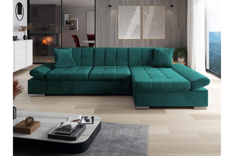 Vananda Soffa med Divan 3-sits i Chenille - Grön - Möbler - Soffa - Divansoffa & schäslongsoffa - 3 sits soffa med divan
