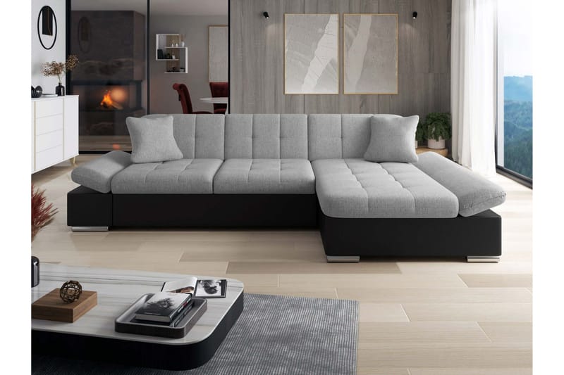 Vananda Soffa med Divan 3-sits i Konstläder - Svart/Grå - Möbler - Soffa - Divansoffa & schäslongsoffa - 3 sits soffa med divan