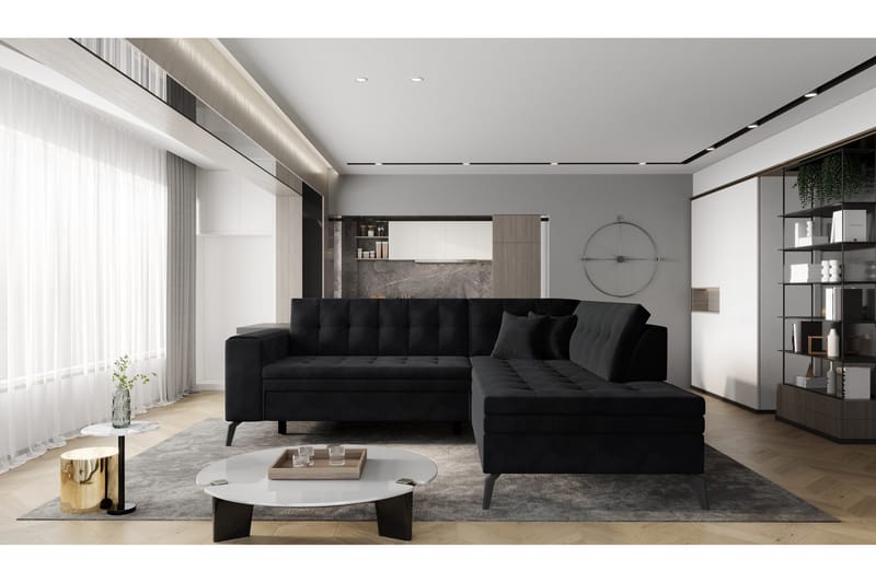 Vargvik 3-sits Soffa med Schäslong Höger, Svart