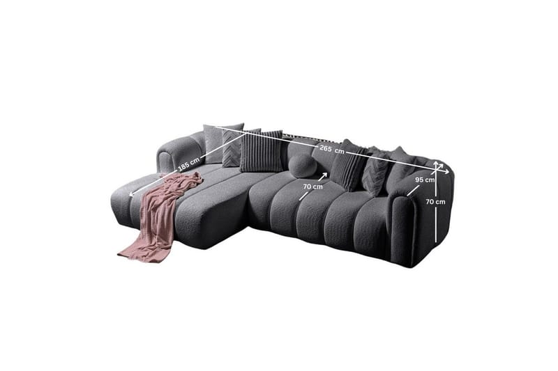 Varrel Soffa med Divan 3-sits - Mörkgrå - Möbler - Soffa - Divansoffa & schäslongsoffa - 3 sits soffa med divan