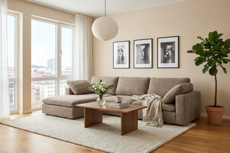 Visby 4-sits L-formad Djup Vändbar Soffa med Divan i Tyg - Brun - Möbler - Soffa - Divansoffa & schäslongsoffa - 4 sits soffa med divan
