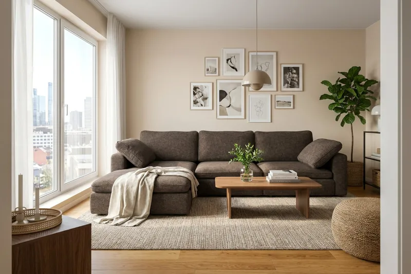 Visby 4-sits L-formad Djup Vändbar Soffa med Divan i Tyg - Mörkbrun - Möbler - Soffa - Divansoffa & schäslongsoffa - 4 sits soffa med divan