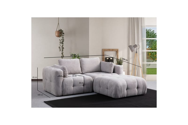 Yvara Soffa med Divan 2-sits - Ljusgrå - Möbler - Soffa - Divansoffa & schäslongsoffa - 2 sits soffa med divan