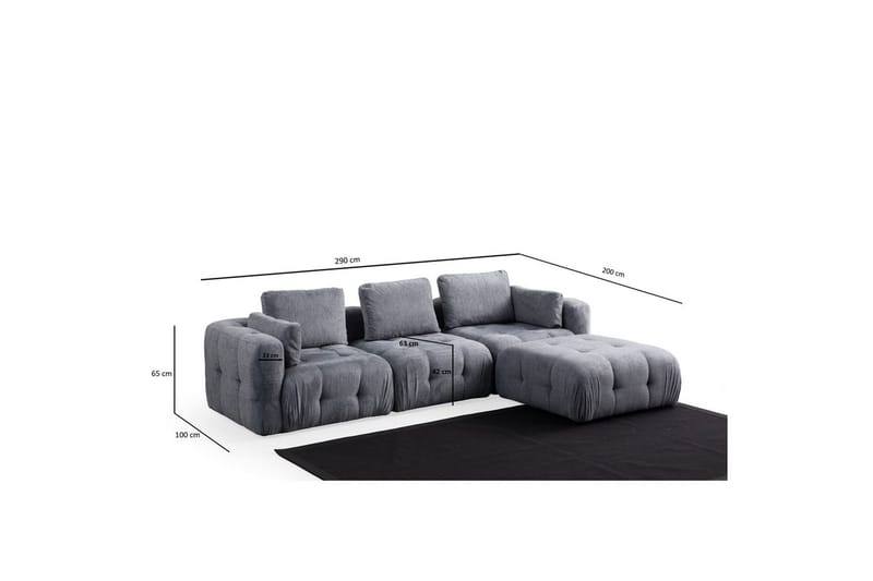 Yvara Soffa med Divan 4-sits - Grå - Möbler - Soffa - Divansoffa & schäslongsoffa - 4 sits soffa med divan