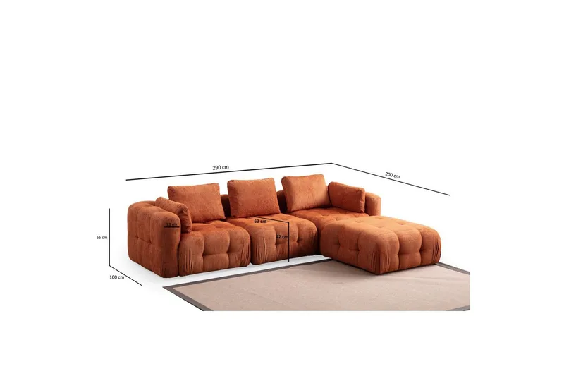 Yvara Soffa med Divan 4-sits - Orange - Möbler - Soffa - Divansoffa & schäslongsoffa - 4 sits soffa med divan