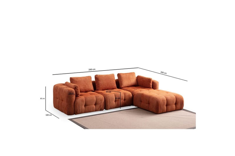 Yvara Soffa med Divan 4-sits - Orange - Möbler - Soffa - Modulsoffa - Komplett modulsoffa