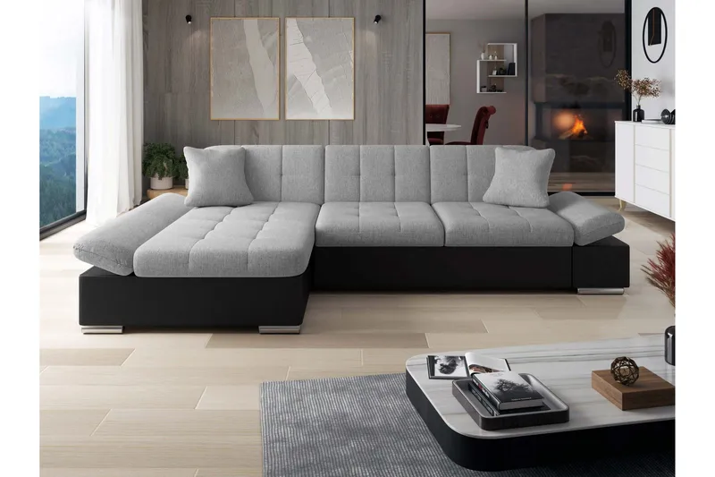 Djerra Bäddsoffa med Schäslong 3-sits i Konstläder - Svart/Grå - Möbler - Soffa - Skinnsoffa