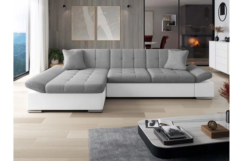 Djerra Bäddsoffa med Schäslong 3-sits i Konstläder - Vit/Grå - Möbler - Soffa - Skinnsoffa