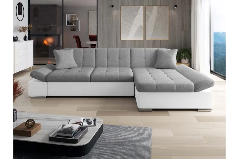 Djerra Bäddsoffa med Schäslong 3-sits i Konstläder - Vit/Grå - Möbler - Soffa - Skinnsoffa