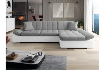 Djerra Bäddsoffa med Schäslong 3-sits i Konstläder - Vit/Grå - Möbler - Soffa - Skinnsoffa