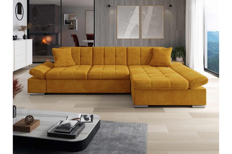 Djerra Bäddsoffa med Schäslong 3-sits i Sammet - Gul - Möbler - Soffa - Sammetssoffa