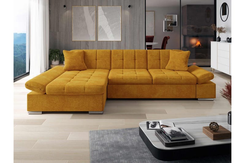 Djerra Bäddsoffa med Schäslong 3-sits i Sammet - Gul - Möbler - Soffa - Sammetssoffa