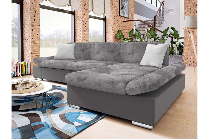 Djerra Bäddsoffa med Schäslong 3-sits i Sammet - Mörkgrå/Ljusgrå - Möbler - Soffa - Sammetssoffa