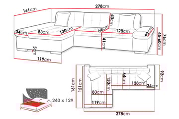 Djerra Soffa med Divan 3-sits - Flerfärgad/Beige - Möbler - Soffa - Divansoffa & schäslongsoffa - 3 sits soffa med divan