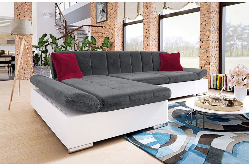 Djerra Soffa med Divan 3-sits - Vit/Mörkgrå/Röd - Möbler - Soffa - Skinnsoffa