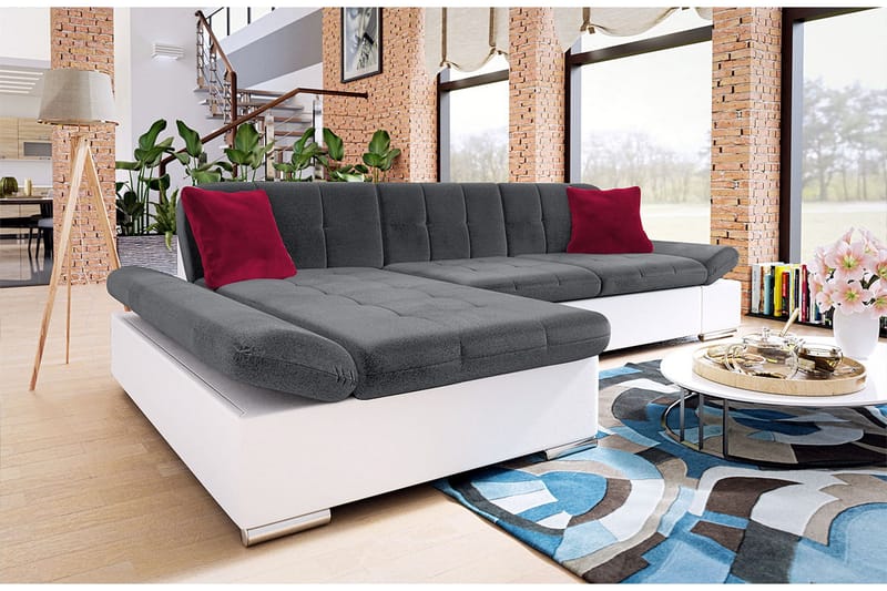 Djerra Soffa med Divan 3-sits - Vit/Mörkgrå/Röd - Möbler - Soffa - Skinnsoffa