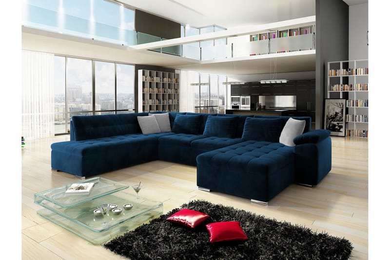 Dynir Soffa med Divan och Schäslong 4-sits - Blå/Beige - Möbler - Soffa - Divansoffa & schäslongsoffa - 4 sits soffa med divan